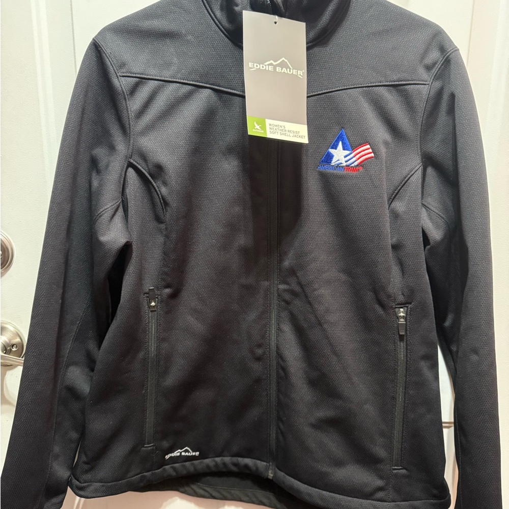 Eddie Bauer Black Weather Resist Soft Shell Jacket American Trim XL